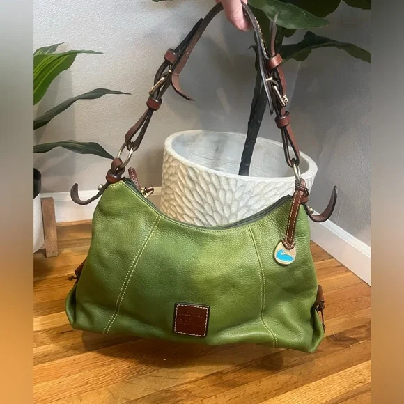 EUC Vintage Dooney & Bourke Hobo Whipstitch Leather Shoulder Handbag Apple Green - Picture 5 of 11